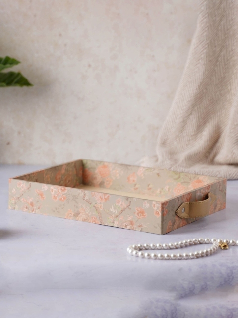 

Nestasia Beige & Pink Printed Wooden Flower Tray