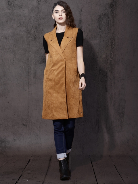 

Roadster Women Tan Brown Solid Duster Jacket