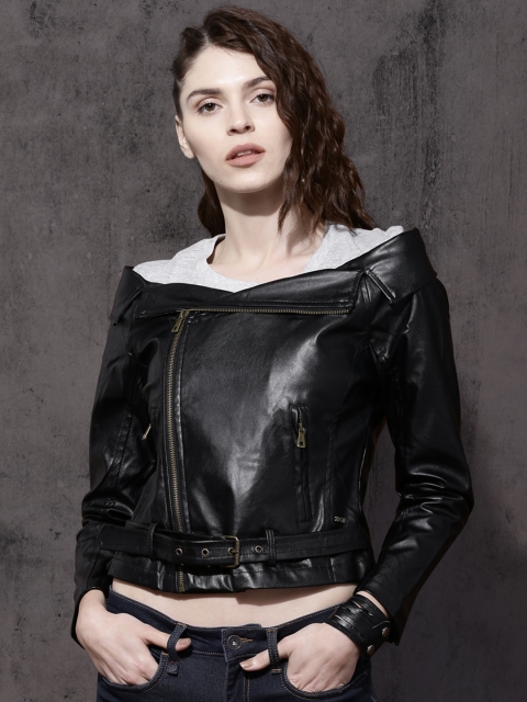 

Roadster Women Black Solid Biker Jacket
