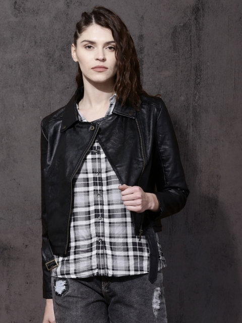 

Roadster Women Black Solid Biker Jacket