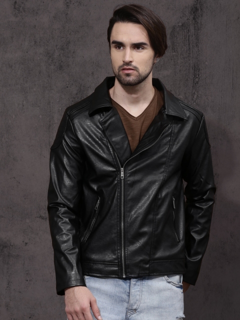 

Roadster Men Black Solid Biker Jacket