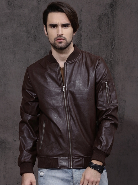 

Roadster Men Brown Solid Biker Jacket