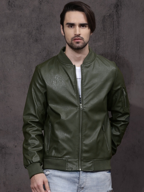

RDSTR Men Olive Green Solid Bomber
