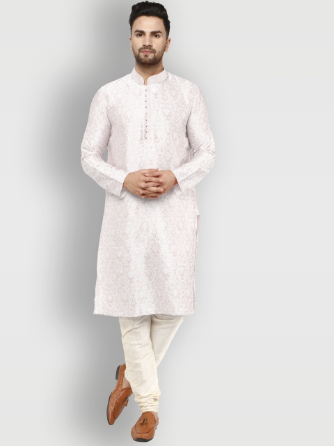 

Enciger Men Off White Thread Work Dupion Silk Kurta with Churidar