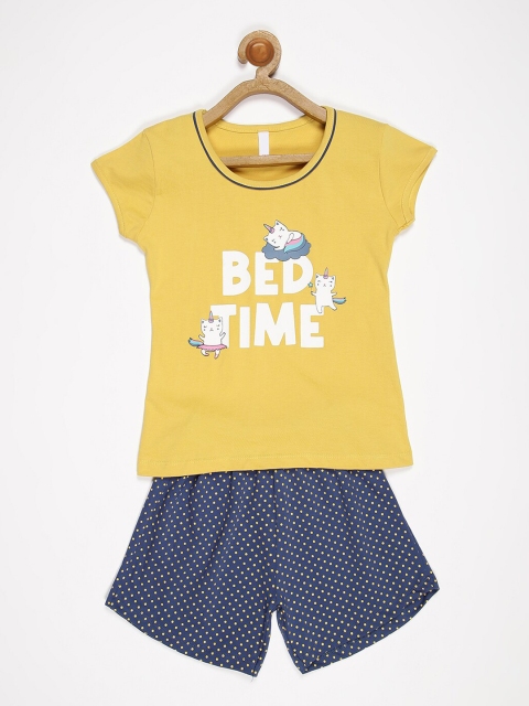 

V2 Value & Variety Girls Mustard & Blue Printed T-shirt with Shorts