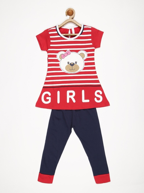 

V2 Value & Variety Girls Red & White Striped Printed Top with Pyjamas