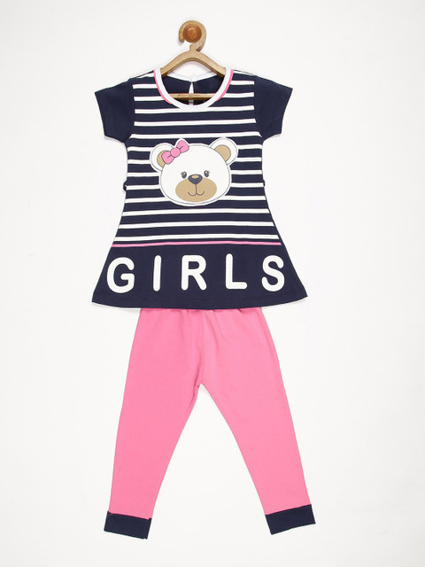 

V2 Value & Variety Girls Blue & Pink Printed Top with Pyjamas
