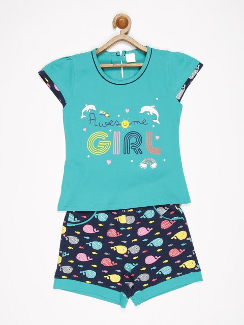

V2 Value & Variety Girls Green & Navy Blue Top with Shorts