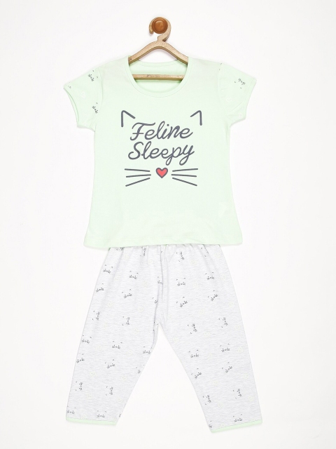 

V2 Value & Variety Girls Green & White Printed T-shirt with Pyjamas