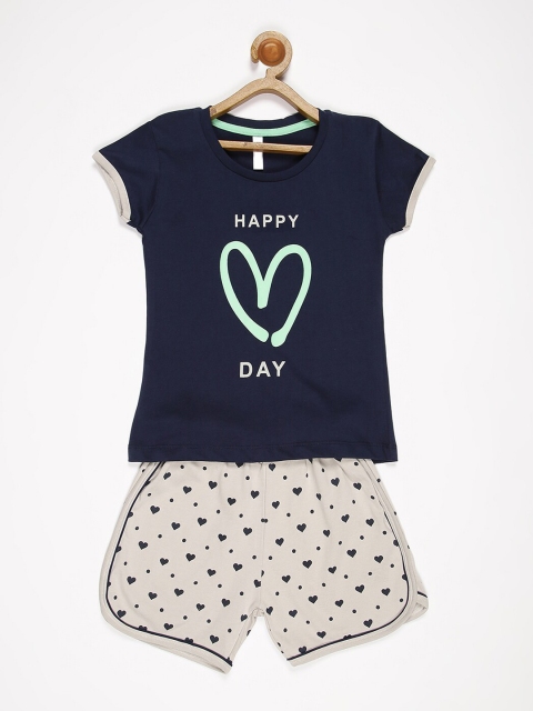 

V2 Value & Variety Girls Blue & Grey Printed Cotton T-shirt with Shorts
