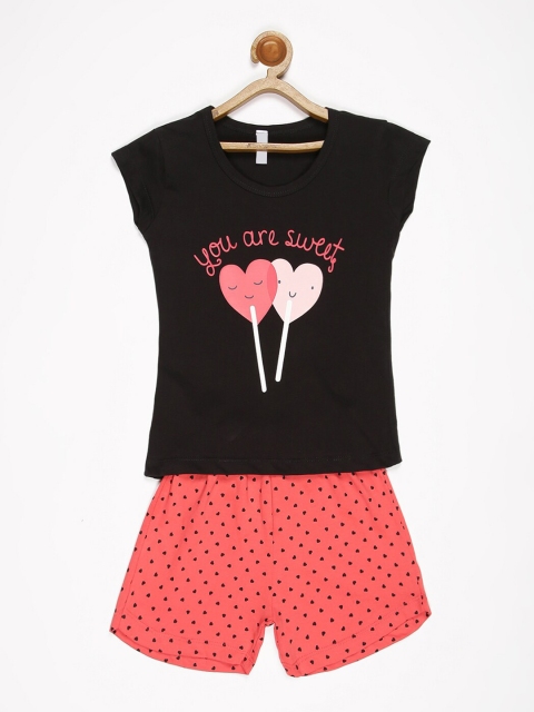

V2 Value & Variety Girls Black & Red Printed Top with Short