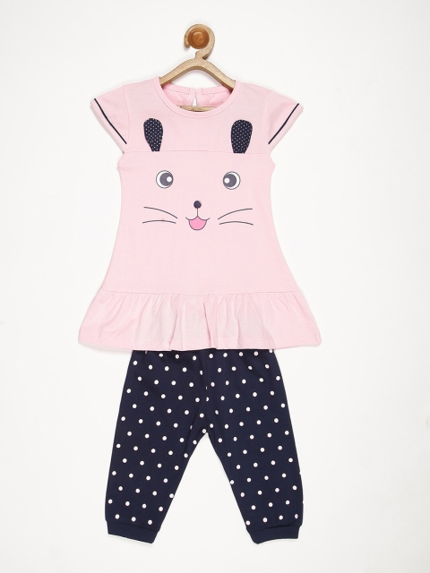 

V2 Value & Variety Girls Pink & Navy Blue Printed Tunic with Pyjamas