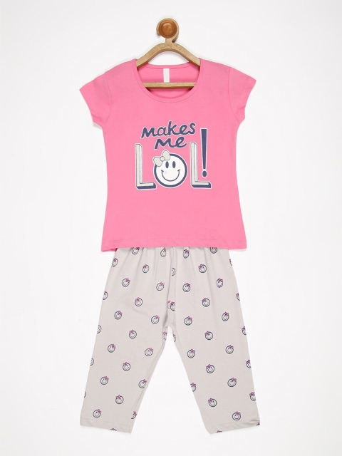 

V2 Value & Variety Girls Pink & Off White Printed Top with Pyjamas