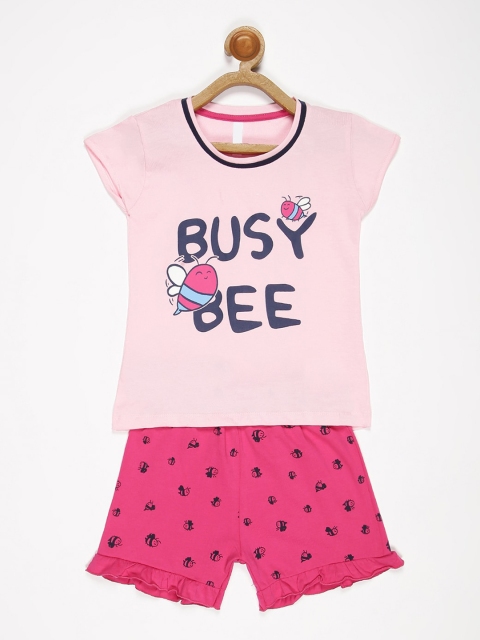 

V2 Value & Variety Girls Pink & Black Printed Cotton T-shirt with Shorts