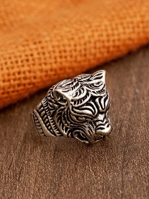 

Dare by Voylla Men Silver-Plated Devil Collection Tiger Head Ring