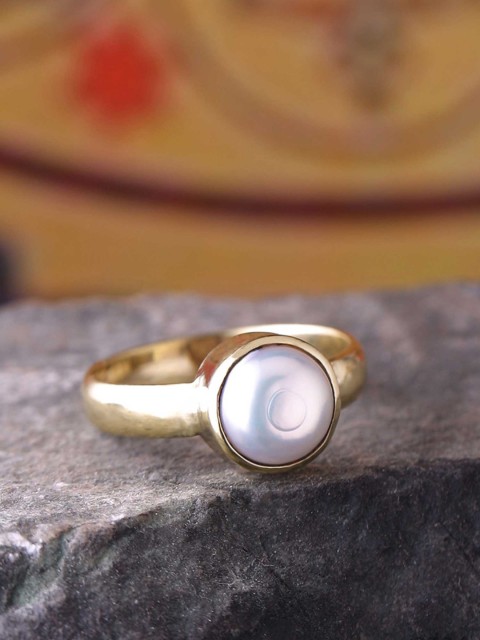 

Voylla Gold-Plated & White Pearl Studded Rashi Ratna Finger Ring