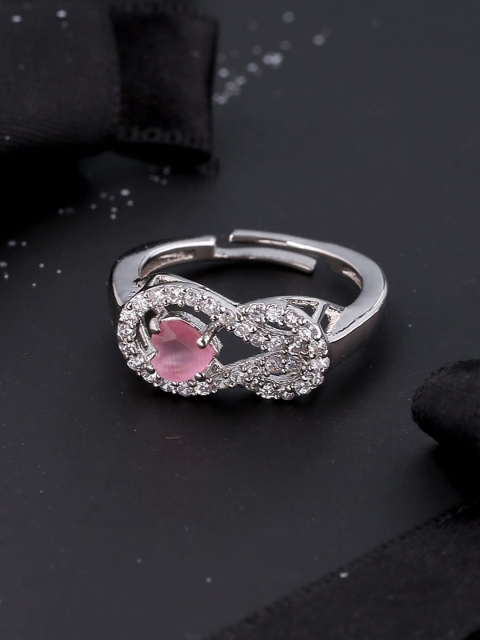 

Voylla Women Silver-Plated Pink CZ Studded Adjustable Ring