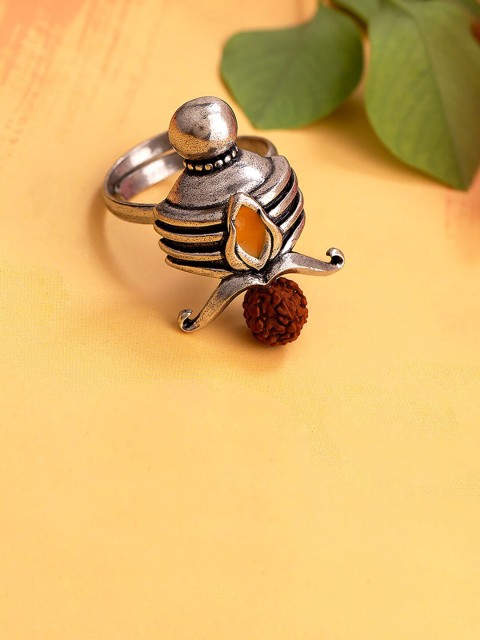 

Voylla Silver-Plated Shivas Third Eye Motif Adjustable Ring