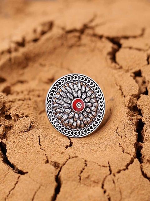 

Voylla Women Silver Plated Mandala Blooming Flower Ring