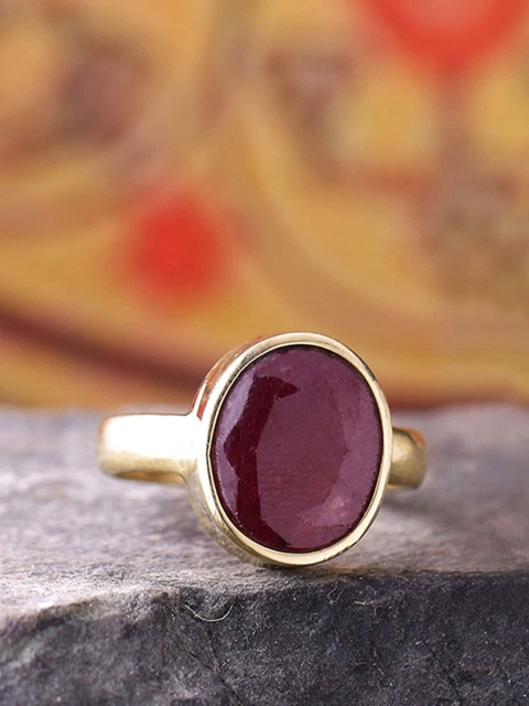 

Voylla Gold-Plated & Red Ruby Stone-Studded Antique Finger Ring
