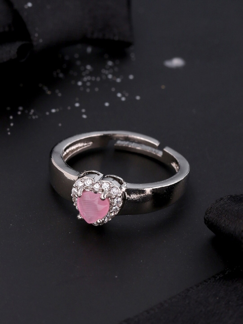

Voylla Silver-Toned Pink Love Knots Adjustable Statement Ring
