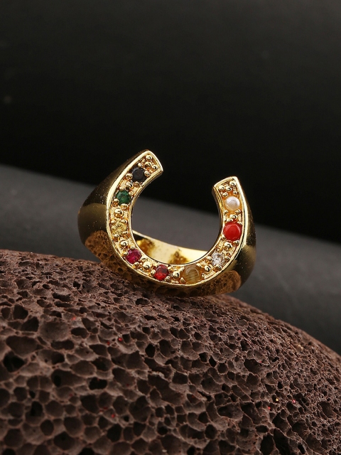 

Voylla Gold-Plated Red & Green Gemstones Studded Ring