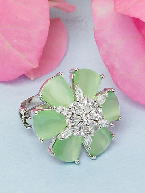 

Voylla Silver-Toned Green Finger Ring