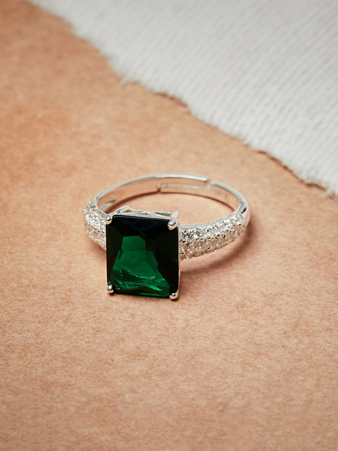 

Voylla Silver-Plated 925 Sterling Silver Green Stone Studded Ring