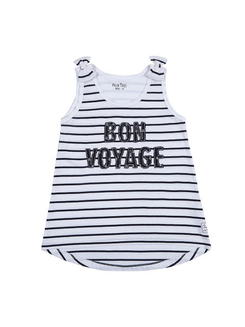

Palm Tree Girls White & Navy Blue Striped A-Line Pure Cotton Top