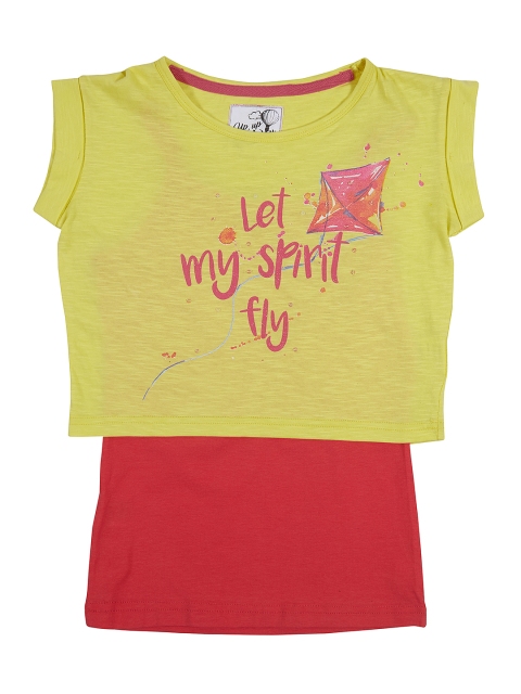 

Palm Tree Girls Yellow & Pink Printed Layered Top