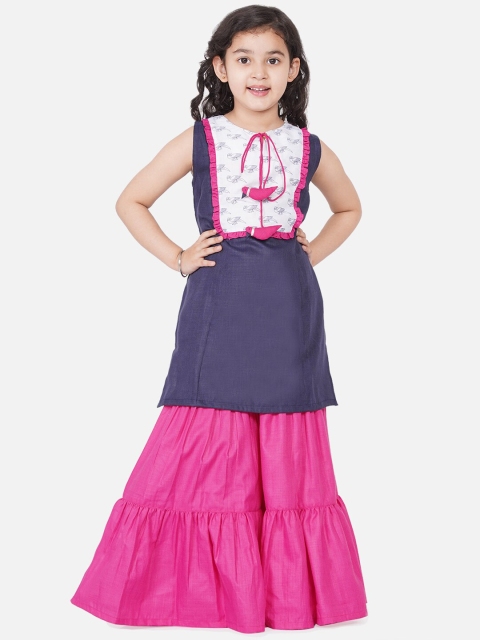 

Bitiya by Bhama Girls Blue Pleated Kurta with Sharara
