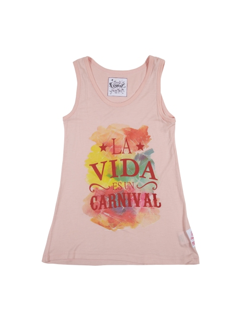 

Palm Tree Girls Peach-Coloured Printed A-Line Top