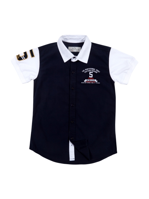 

Palm Tree Boys Navy & White Standard Fit Solid Casual Shirt, Navy blue