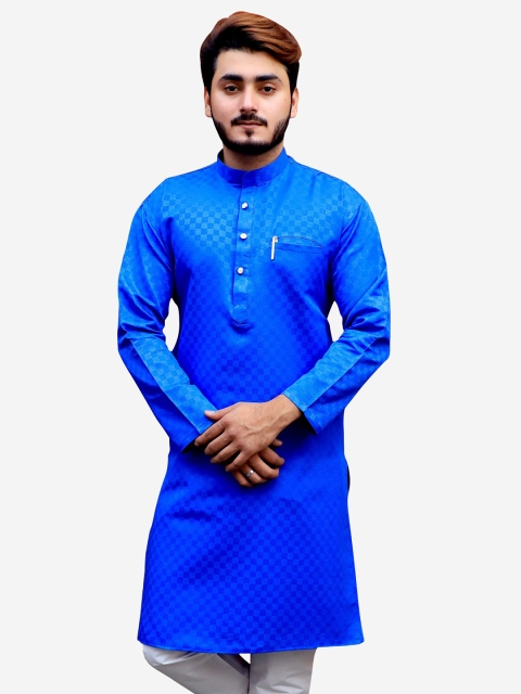 

Tibra Collection Men Blue Checked Dobby Kurta