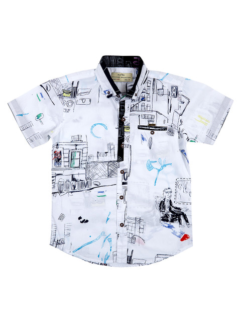 

Palm Tree Boys Grey Printed Standard Regular Fit Casual Shirt
