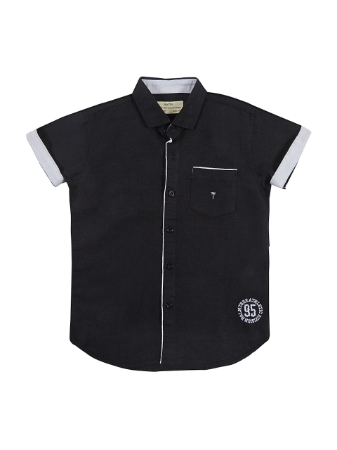 

Palm Tree Boys Black Standard Regular Fit Solid Casual Shirt