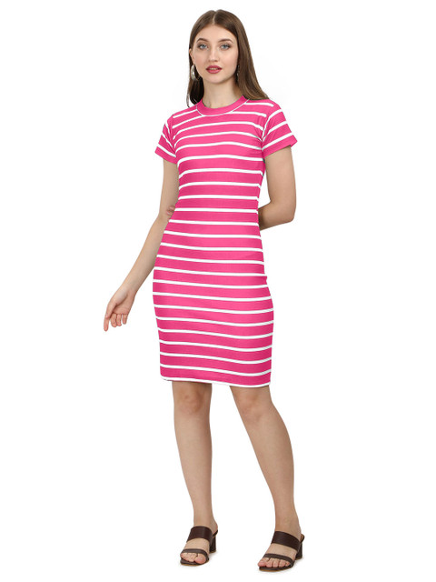 

SWEETPEL Pink Striped Bodycon Dress