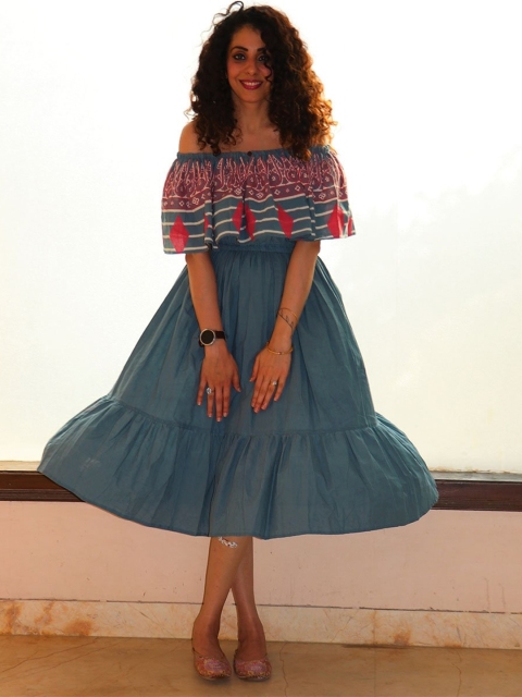 

Chidiyaa Blue Off-Shoulder Midi Dress