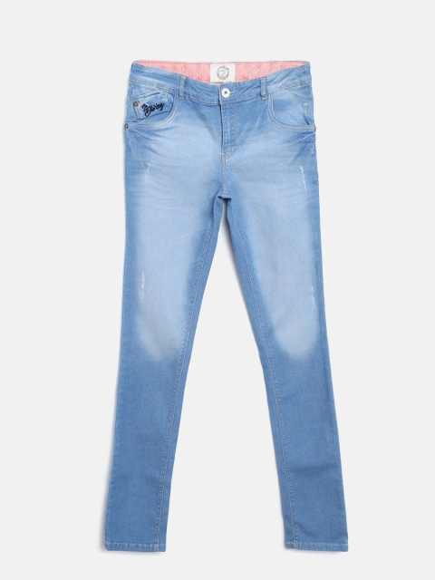 

Palm Tree Girls Blue Regular Fit Mid-Rise Mildly Distressed Stretchable Jeans