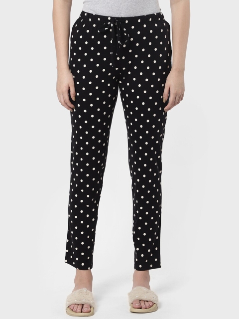 

R&B Women Black Polka Dots Print Cotton Lounge Pants