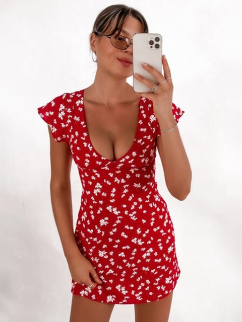 

La Aimee Women Red Printed Dress