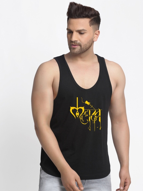 

Friskers Men Black Printed Pure Cotton Gym Vest