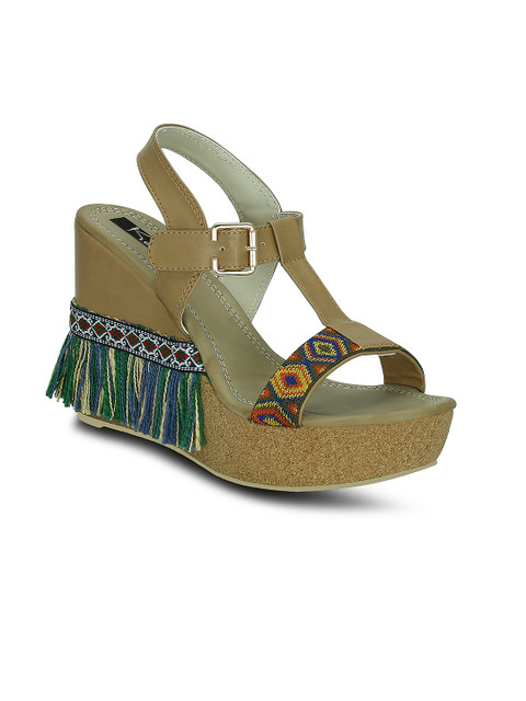 

Kielz Women Beige Wedges with Fringed Detail
