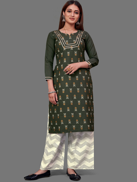 

Zainab chottani Women Green Ethnic Motifs Kurti with Palazzos