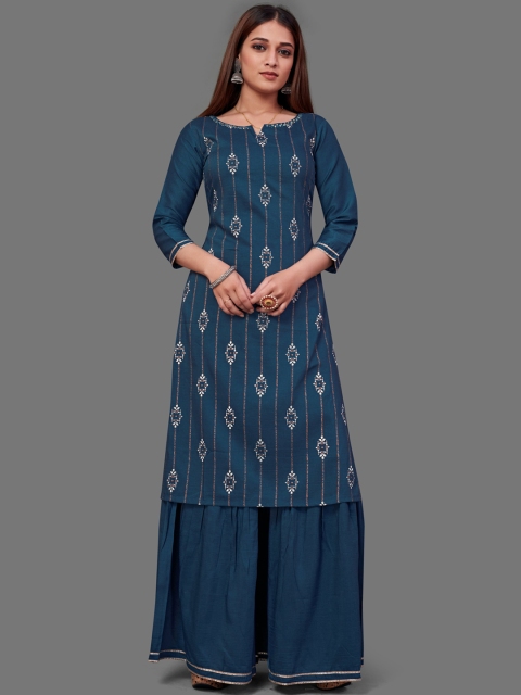 

Zainab chottani Women Blue Ethnic Motifs Embroidered Kurti with Skirt