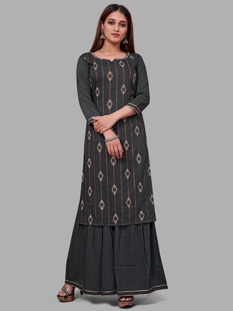 

Zainab chottani Women Grey Embroidered Angrakha Kurti with Skirt