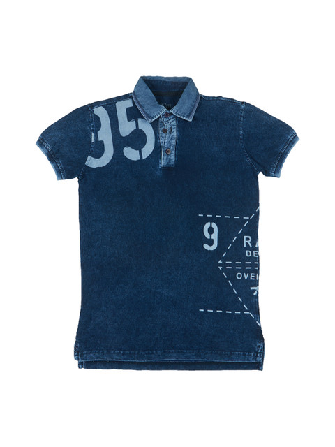 

Palm Tree Boys Blue Printed Polo Collar T-shirt