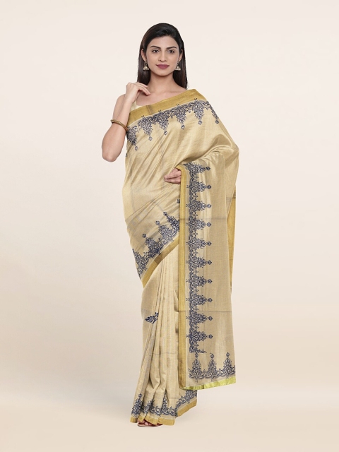 

Pothys Gold-Toned & Navy Blue Ethnic Motifs Zari Pure Cotton Saree
