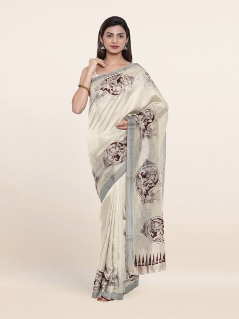 

Pothys Off White & Burgundy Ethnic Motifs Zari Pure Cotton Saree
