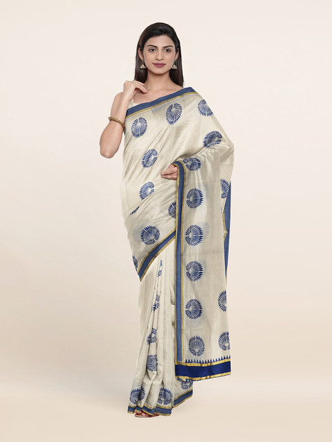 

Pothys Off White & Gold-Toned Ethnic Motifs Zari Pure Cotton Saree